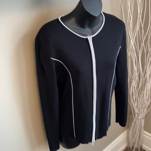 Black with white detail fro t zip cardigan
